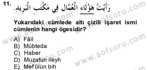 Arapça 2 Dersi 2013 - 2014 Yılı (Final) Dönem Sonu Sınav Soruları 11. Soru