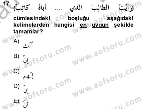 Arapça 2 Dersi 2013 - 2014 Yılı (Final) Dönem Sonu Sınav Soruları 17. Soru