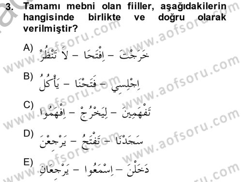 Arapça 2 Dersi 2013 - 2014 Yılı (Final) Dönem Sonu Sınav Soruları 3. Soru