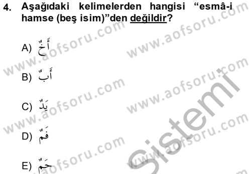 Arapça 2 Dersi 2013 - 2014 Yılı (Final) Dönem Sonu Sınav Soruları 4. Soru
