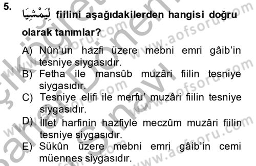 Arapça 2 Dersi 2013 - 2014 Yılı (Final) Dönem Sonu Sınav Soruları 5. Soru