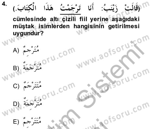 Arapça 2 Dersi 2014 - 2015 Yılı (Vize) Ara Sınav Soruları 4. Soru