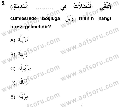 Arapça 2 Dersi 2014 - 2015 Yılı (Vize) Ara Sınav Soruları 5. Soru