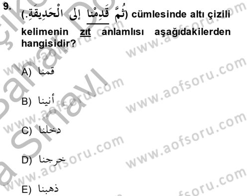 Arapça 2 Dersi 2014 - 2015 Yılı (Vize) Ara Sınav Soruları 9. Soru