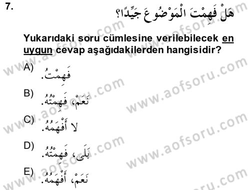 Arapça 2 Dersi 2014 - 2015 Yılı (Final) Dönem Sonu Sınav Soruları 7. Soru