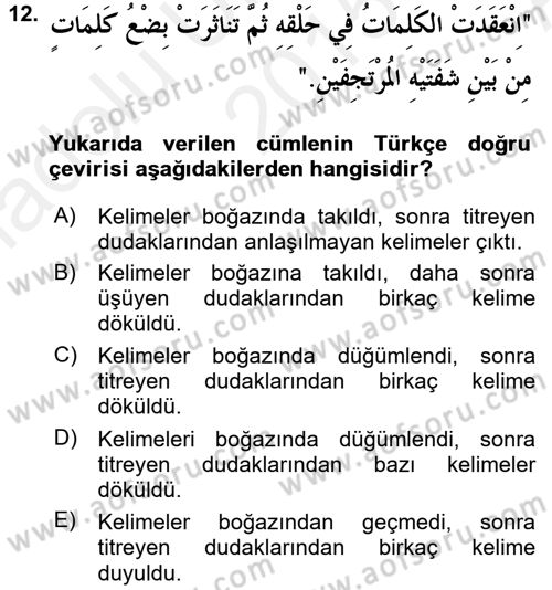 Arapça 2 Dersi 2015 - 2016 Yılı (Vize) Ara Sınav Soruları 12. Soru