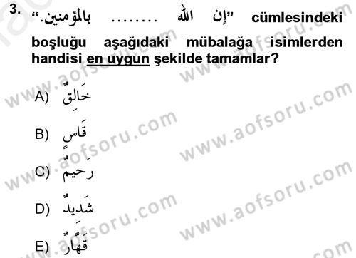 Arapça 2 Dersi 2015 - 2016 Yılı (Vize) Ara Sınav Soruları 3. Soru