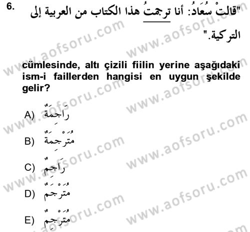 Arapça 2 Dersi 2015 - 2016 Yılı (Vize) Ara Sınav Soruları 6. Soru