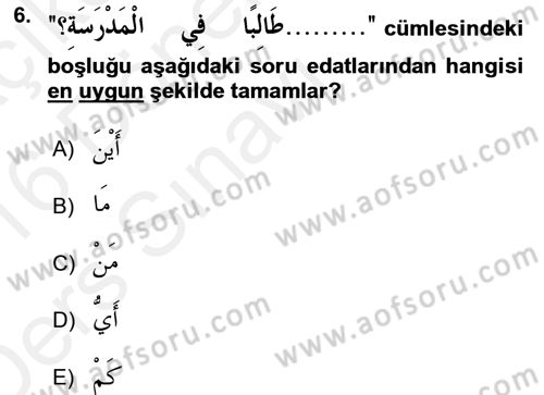 Arapça 2 Dersi 2015 - 2016 Yılı Tek Ders Sınav Soruları 6. Soru