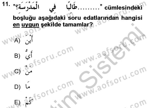 Arapça 2 Dersi 2016 - 2017 Yılı 3 Ders Sınav Soruları 11. Soru