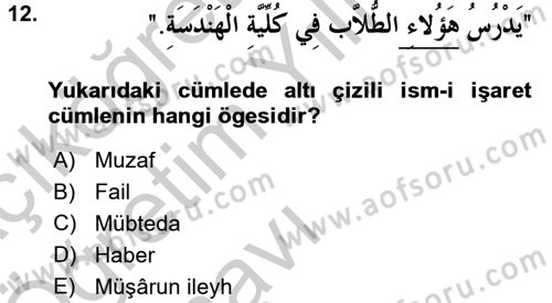 Arapça 2 Dersi 2016 - 2017 Yılı 3 Ders Sınav Soruları 12. Soru