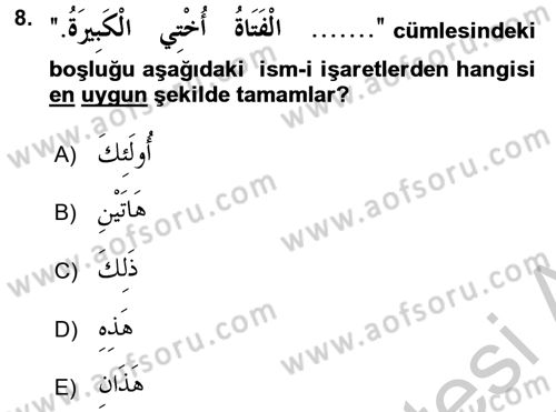 Arapça 2 Dersi 2016 - 2017 Yılı 3 Ders Sınav Soruları 8. Soru