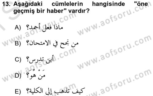 Arapça 2 Dersi 2016 - 2017 Yılı (Final) Dönem Sonu Sınav Soruları 13. Soru