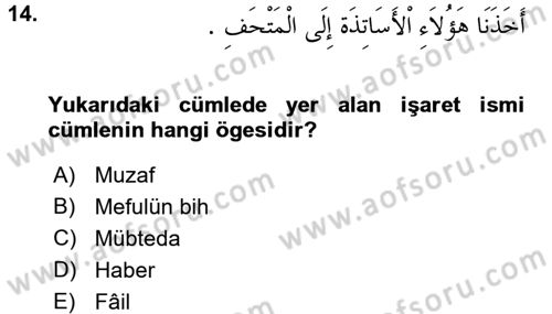 Arapça 2 Dersi 2016 - 2017 Yılı (Final) Dönem Sonu Sınav Soruları 14. Soru