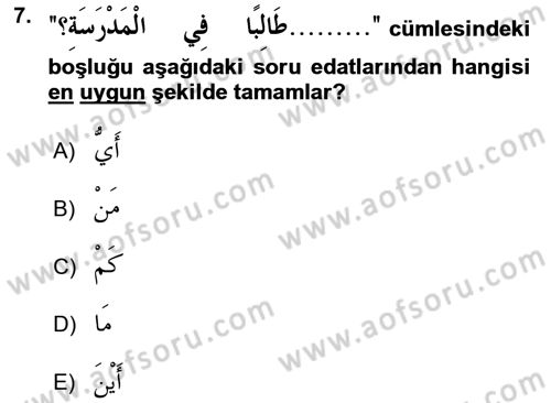Arapça 2 Dersi 2016 - 2017 Yılı (Final) Dönem Sonu Sınav Soruları 7. Soru