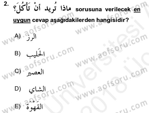 Arapça 2 Dersi 2017 - 2018 Yılı 3 Ders Sınav Soruları 2. Soru