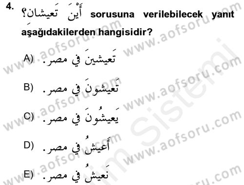 Arapça 2 Dersi 2017 - 2018 Yılı 3 Ders Sınav Soruları 4. Soru