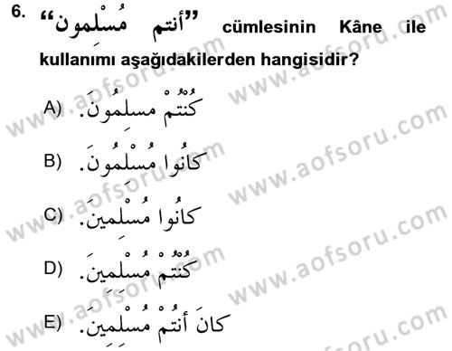 Arapça 2 Dersi 2017 - 2018 Yılı 3 Ders Sınav Soruları 6. Soru