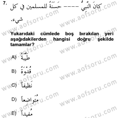 Arapça 2 Dersi 2017 - 2018 Yılı 3 Ders Sınav Soruları 7. Soru