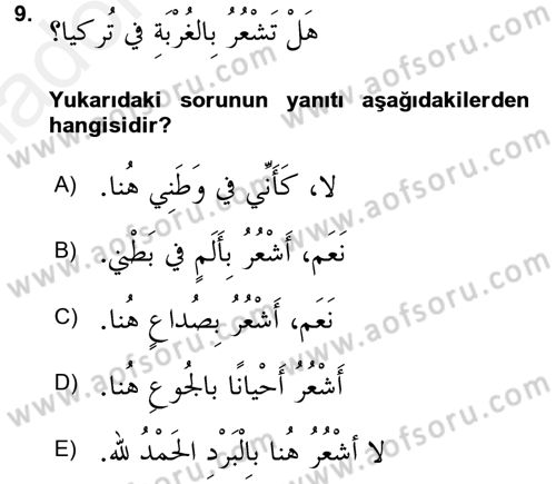 Arapça 2 Dersi 2017 - 2018 Yılı 3 Ders Sınav Soruları 9. Soru