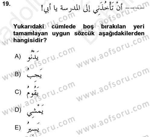 Arapça 2 Dersi 2017 - 2018 Yılı (Vize) Ara Sınavı 19. Soru