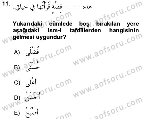 Arapça 2 Dersi 2017 - 2018 Yılı (Final) Dönem Sonu Sınav Soruları 11. Soru