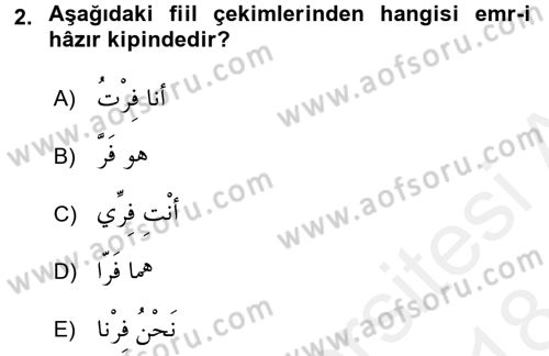Arapça 2 Dersi 2017 - 2018 Yılı (Final) Dönem Sonu Sınav Soruları 2. Soru