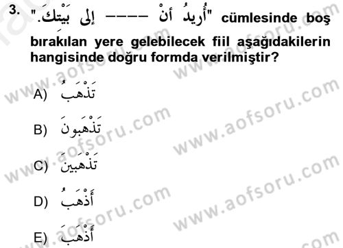 Arapça 2 Dersi 2017 - 2018 Yılı (Final) Dönem Sonu Sınav Soruları 3. Soru