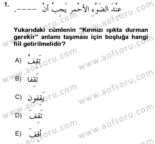 Arapça 2 Dersi 2018 - 2019 Yılı 3 Ders Sınav Soruları 1. Soru