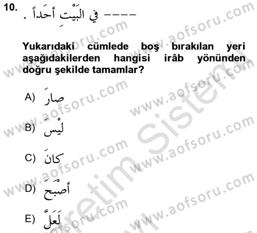 Arapça 2 Dersi 2018 - 2019 Yılı 3 Ders Sınav Soruları 10. Soru