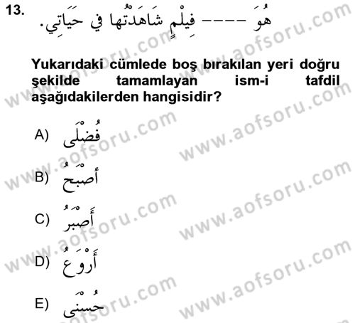 Arapça 2 Dersi 2018 - 2019 Yılı 3 Ders Sınav Soruları 13. Soru