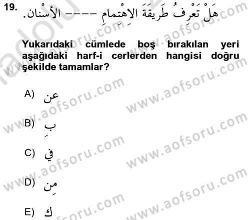 Arapça 2 Dersi 2018 - 2019 Yılı 3 Ders Sınav Soruları 19. Soru