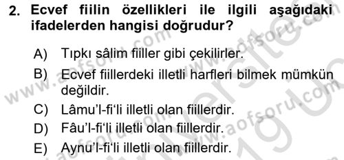Arapça 2 Dersi 2018 - 2019 Yılı 3 Ders Sınav Soruları 2. Soru
