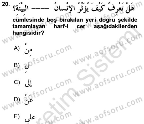 Arapça 2 Dersi 2018 - 2019 Yılı 3 Ders Sınav Soruları 20. Soru