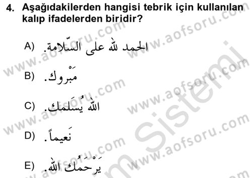 Arapça 2 Dersi 2018 - 2019 Yılı 3 Ders Sınav Soruları 4. Soru