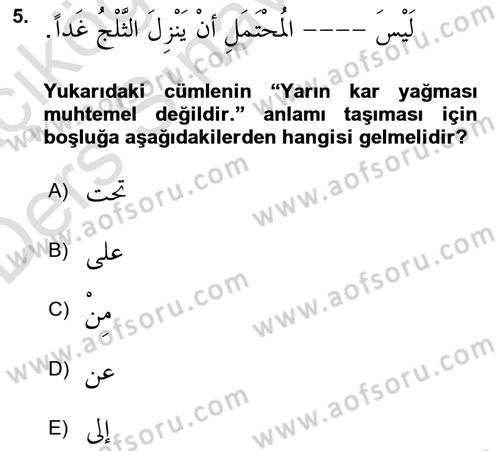 Arapça 2 Dersi 2018 - 2019 Yılı 3 Ders Sınav Soruları 5. Soru