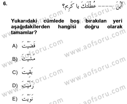 Arapça 2 Dersi 2018 - 2019 Yılı 3 Ders Sınav Soruları 6. Soru