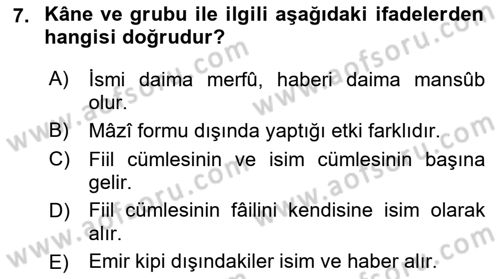 Arapça 2 Dersi 2018 - 2019 Yılı 3 Ders Sınav Soruları 7. Soru