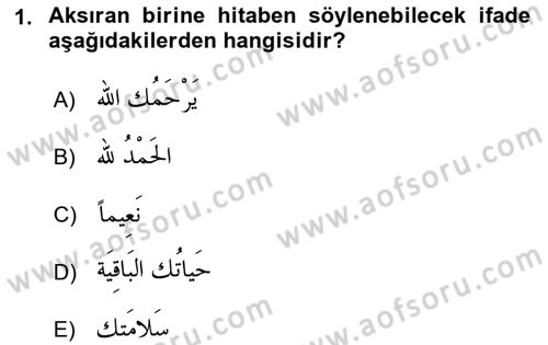 Arapça 2 Dersi 2018 - 2019 Yılı (Final) Dönem Sonu Sınavı 1. Soru