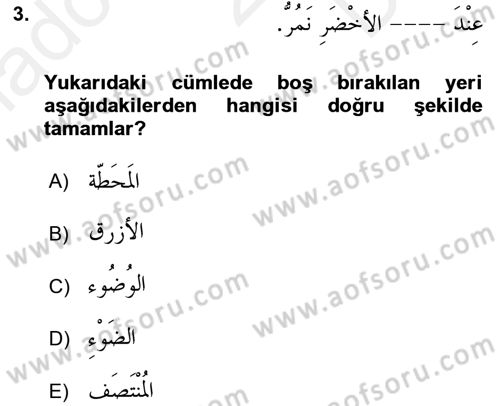 Arapça 2 Dersi 2018 - 2019 Yılı (Final) Dönem Sonu Sınav Soruları 3. Soru
