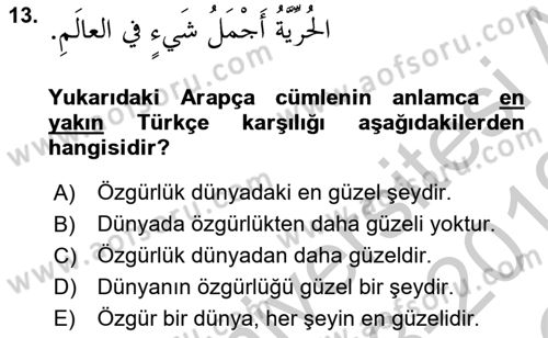 Arapça 2 Dersi 2018 - 2019 Yılı Yaz Okulu Sınav Soruları 13. Soru