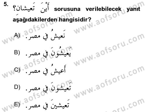 Arapça 2 Dersi 2018 - 2019 Yılı Yaz Okulu Sınav Soruları 5. Soru
