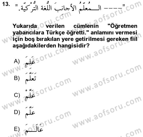 Arapça 2 Dersi 2020 - 2021 Yılı Yaz Okulu Sınav Soruları 13. Soru