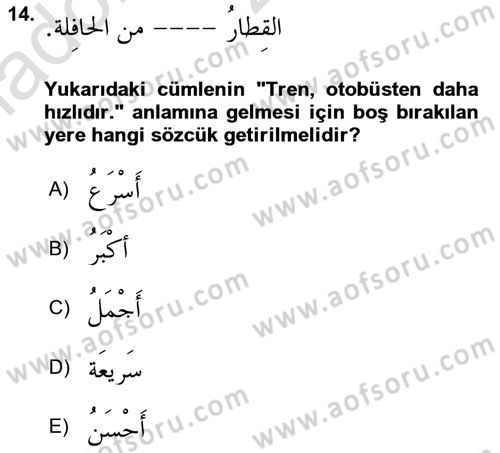 Arapça 2 Dersi 2020 - 2021 Yılı Yaz Okulu Sınav Soruları 14. Soru