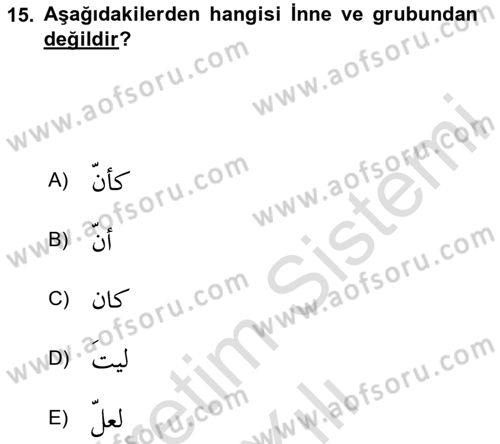 Arapça 2 Dersi 2020 - 2021 Yılı Yaz Okulu Sınav Soruları 15. Soru