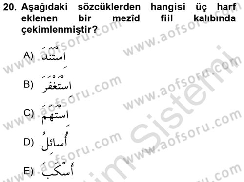 Arapça 2 Dersi 2020 - 2021 Yılı Yaz Okulu Sınav Soruları 20. Soru