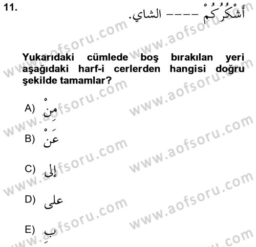 Arapça 2 Dersi 2022 - 2023 Yılı Yaz Okulu Sınav Soruları 11. Soru