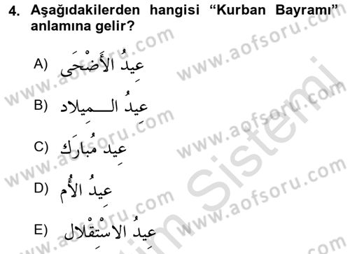 Arapça 2 Dersi 2022 - 2023 Yılı Yaz Okulu Sınav Soruları 4. Soru