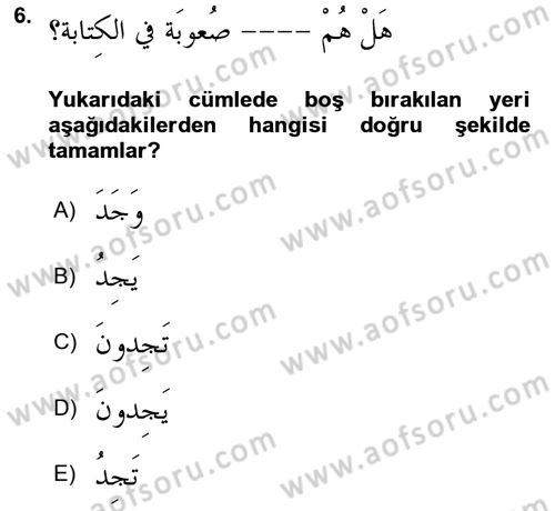 Arapça 2 Dersi 2022 - 2023 Yılı Yaz Okulu Sınav Soruları 6. Soru