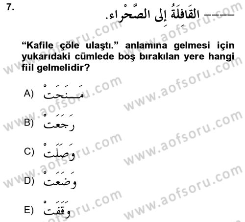 Arapça 2 Dersi 2022 - 2023 Yılı Yaz Okulu Sınav Soruları 7. Soru